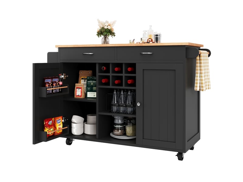  Îlot de cuisine noir desserte à roulettes buffet avec rangement en mdf et métal 102x45x92cm  - Conforama R