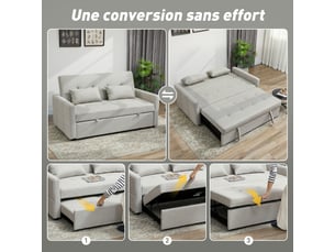 Canapé convertible 2 places 3 en 1, canapé-lit clic-clac, lit gigogne, dossier réglable, marron clair, 158x85x85cm