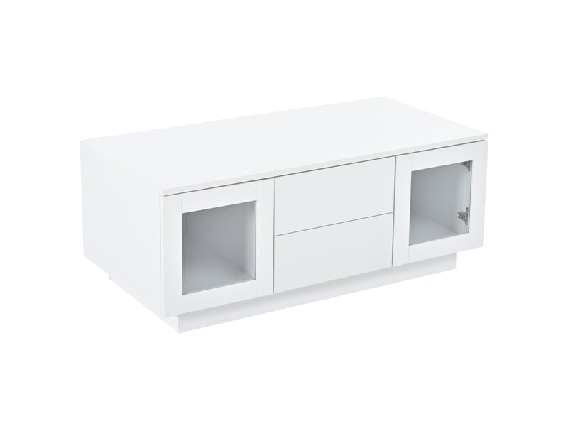  Table basse 100 x 50 x 40 cm – blanc brillant – led rgb contrôlée par application et rangements intégrés  - Conforama D