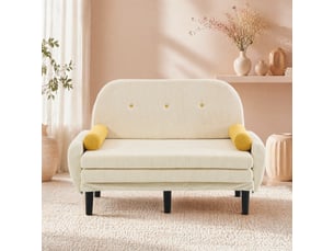 Canapé convertible modulable avec dossier réglable et 2 coussins, fonction lit, velours côtelé ivoire, 133,5×77×85 cm