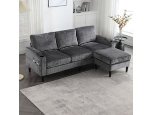 Canapé droit fixe DESVIAE 4 places Velours gris avec coffre de rangement