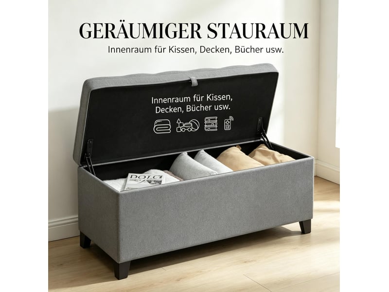  Banc de rangement 120 cm gris foncé en tissu capitonné, coffre 112 l et assise rembourrée pour votre intérieur  - Conforama D