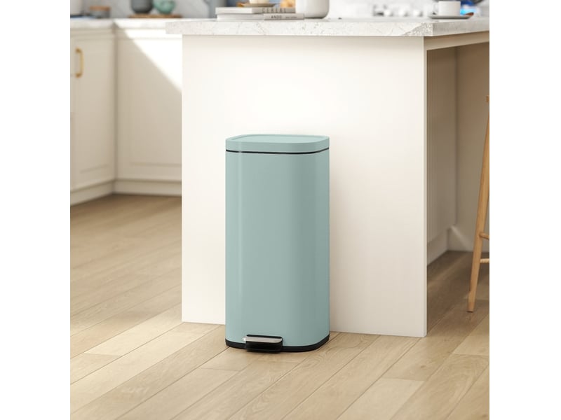  Poubelle de cuisine à pédale 30 l vert métal, couvercle à fermeture amortie et maintien ouvert à 90 degrés  - Conforama D