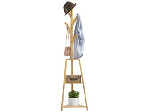 Armoire autoportante en bambou avec 8 crochets et 3 étagères, 46 x 46 x 175 cm, couleur naturelle