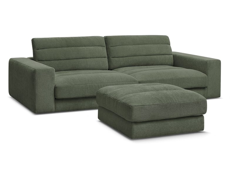 Bobochic canapé droit fixe 3 places sierra tissu texturé avec pouf vert foncé SIERRA - Conforama A