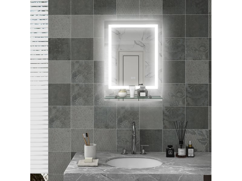  Miroir lumineux de salle de bain à led tactile antibuée avec tablette en verre transparent 70 × 50 × 2,7 cm  - Conforama B