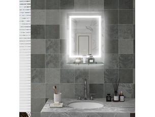 Miroir lumineux de salle de bain à led tactile antibuée avec tablette en verre transparent 70 × 50 × 2,7 cm
