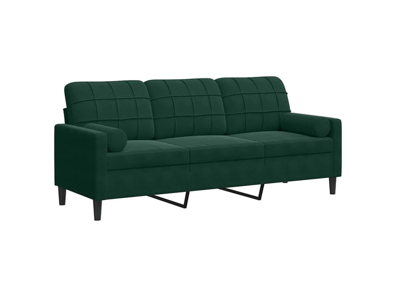 Canapé 3 places, canapé droit fixe avec oreillers vert foncé 180 cm velours - Conforama A
