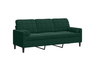Canapé 3 places, canapé droit fixe avec oreillers vert foncé 180 cm velours