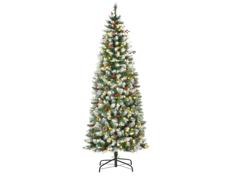  Sapin de noël artificiel de 180 cm, sapin artificiel avec éclairage led, neige artificielle, 618 branches, décoration de sapin de noël avec support en acier pour usage intérieur  - Conforama A