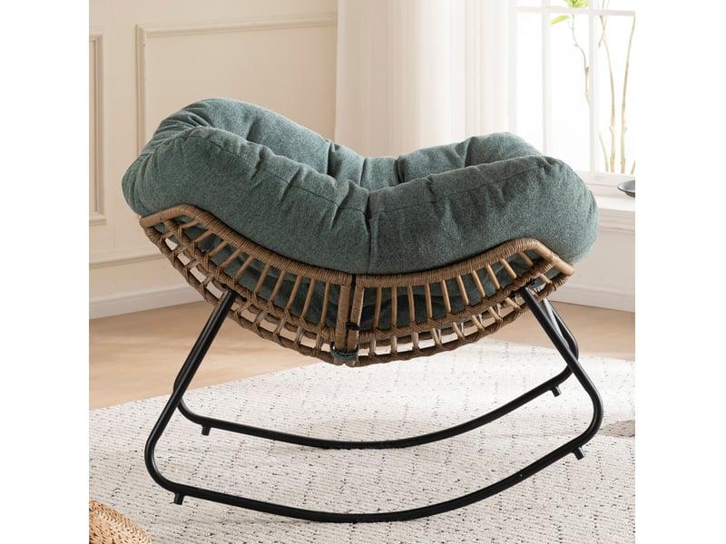  Fauteuil à bascule en chenille vert 98x102x77 cm  - Conforama R