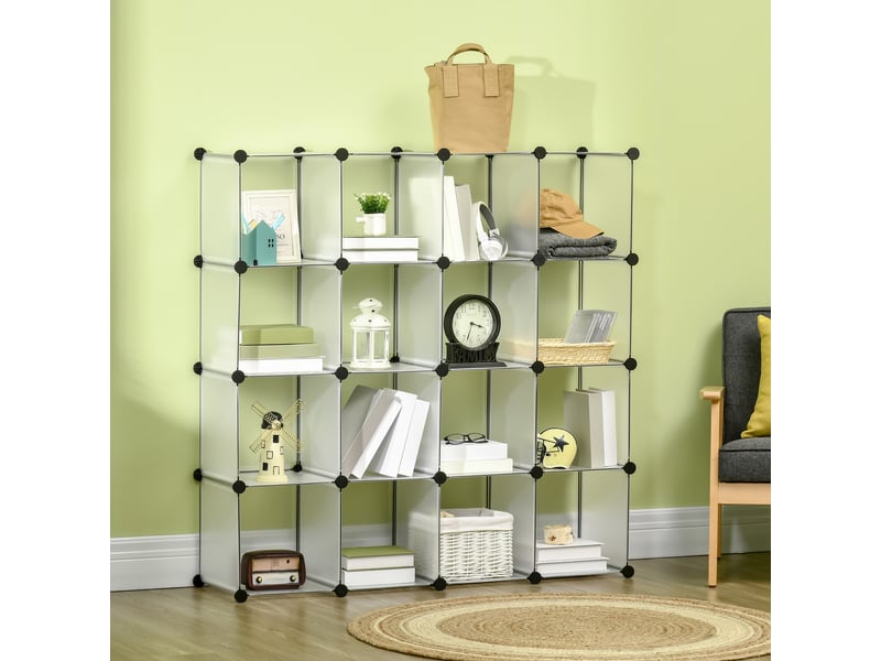  Meuble de rangement modulable, 16 cubes, meuble à chaussures, vêtements, livres, jouets, blanc  - Conforama A