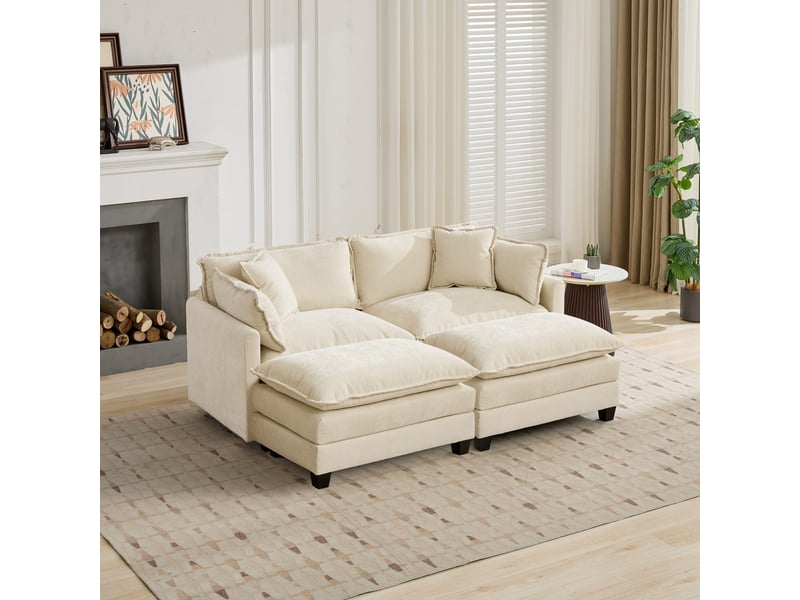 Canapé droit 2 places 195 × 75 × 84 cm en chenille beige, assise souple IKSETERA TRADING LTD - Conforama E
