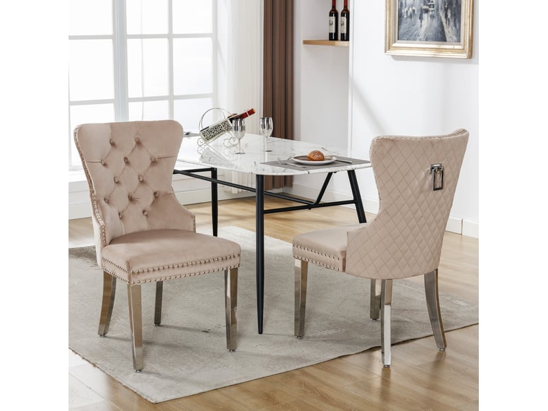  Lot de 2 chaises de salle à manger en velours avec pieds en métal  - Conforama D