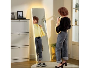 Miroir sur pied led 150 x 40 cm – transparent – 3 couleurs de lumière, variateur tactile et support métal
