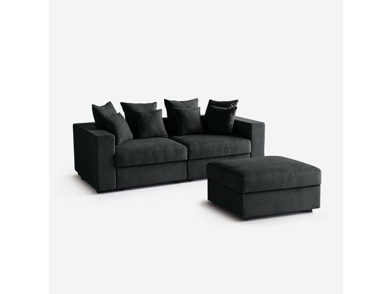  Canapé modulaire de salon déhoussable avec pouf et coussins cortina d - noir  - Conforama A
