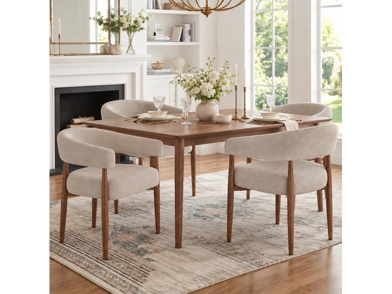  Lot de 6 chaises de salle à manger avec accoudoirs en tissu chenille taupe, 60x59x75 cm  - Conforama W