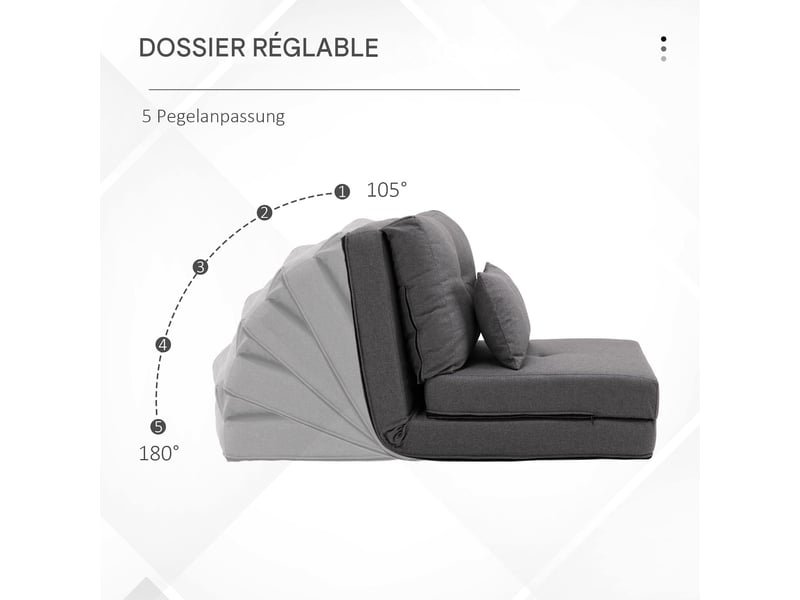  Chauffeuse convertible 1 place avec coussin gris foncé 60 x 80 x 56 cm  - Conforama D