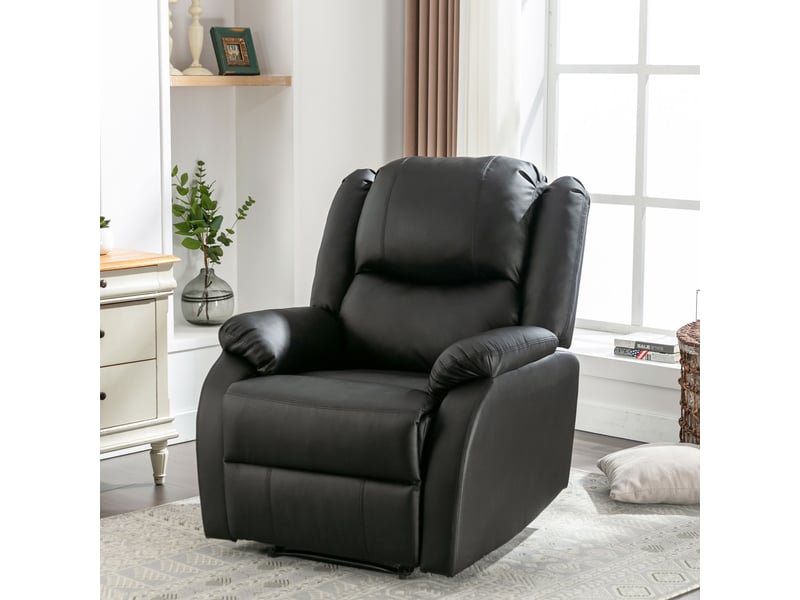  Fauteuil de relaxation manuel en similicuir noir, siège inclinable avec repose-pieds intégré, dossier ajustable jusqu'à 130 degrés pour salon  - Conforama B