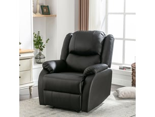 Fauteuil de relaxation manuel en similicuir noir, siège inclinable avec repose-pieds intégré, dossier ajustable jusqu'à 130 degrés pour salon