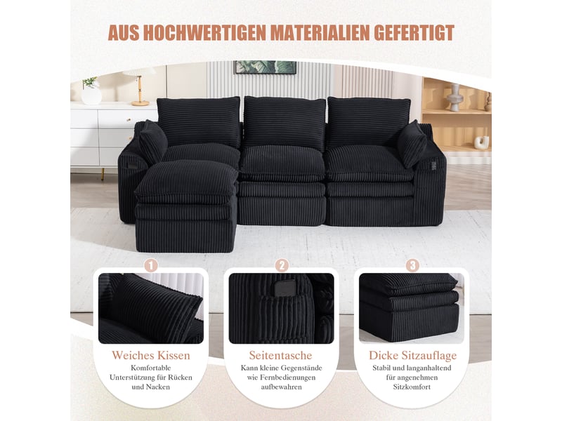  Canapé d'angle réversible fixe 3 places tissu noir canapé compressible - Conforama D