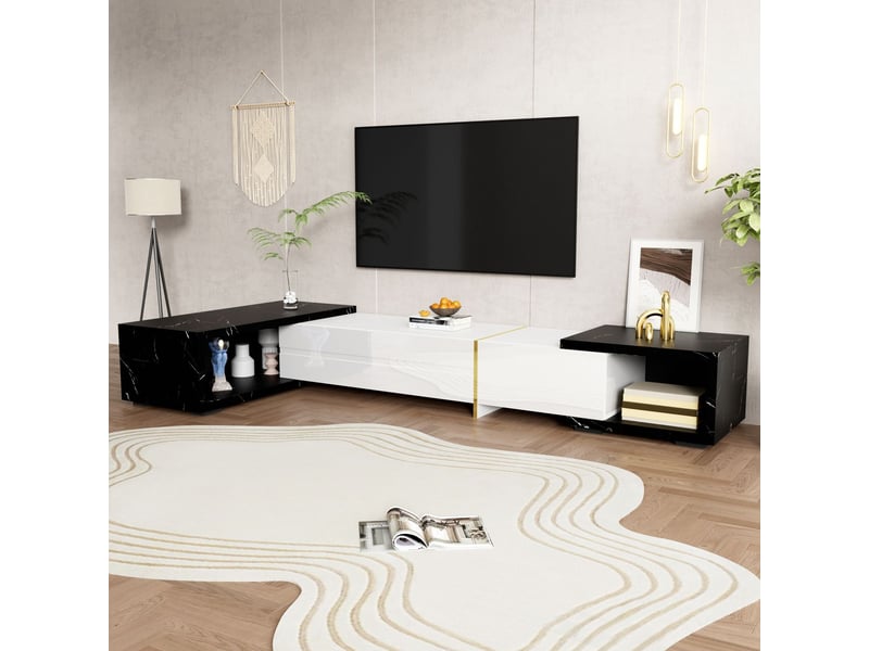  Meuble tv 140x260, design moderne à longueur variable avec finition marbre noir et or meuble tv contemporain  - Conforama B