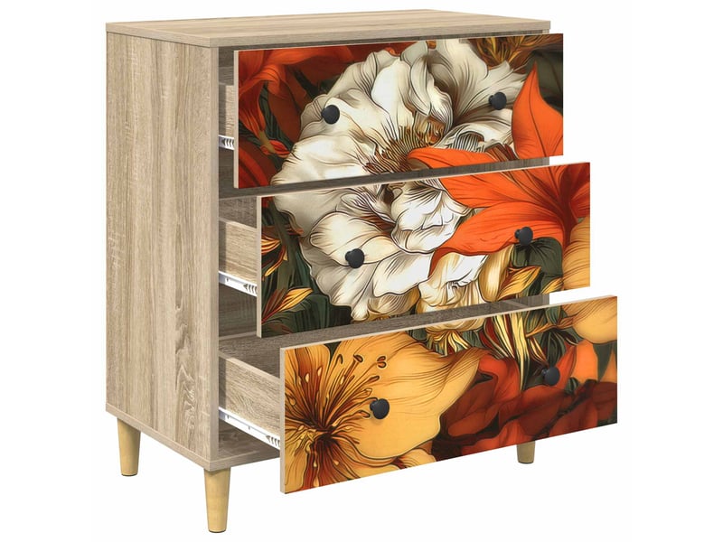  Commode chambre, meuble de rangement gennep impression de lys 66 x 36,5 x 75 cm sonoma  - Conforama D