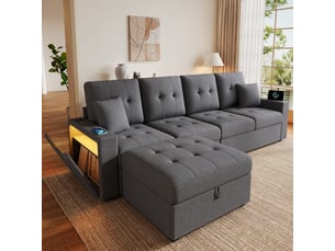 Canapé d'angle panoramique fixe  OMNIGLINT TRADING LTD 4 places Tissu gris avec coffre de rangement