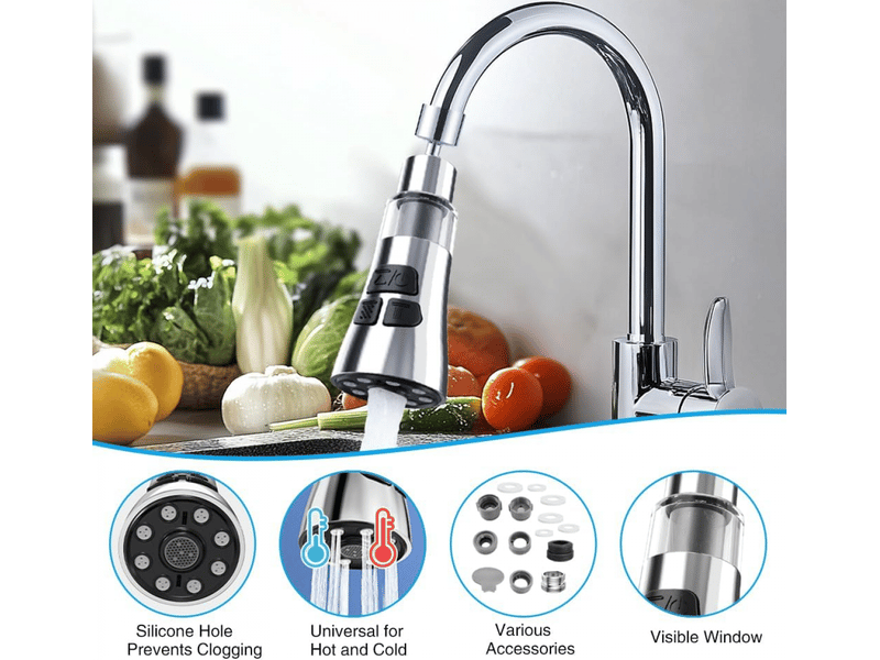  Aérateur 3 modes 360° pour robinet de cuisine et salle de bain - adaptateurs inclus, facile à installer, économie d'eau  - Conforama C