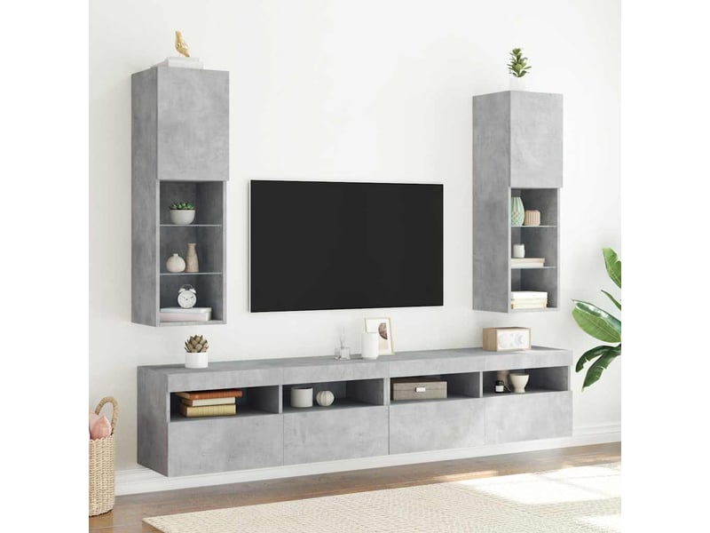 Lot de 2 meuble tv avec lumières led gris béton 30,5x30x102 cm - Conforama B