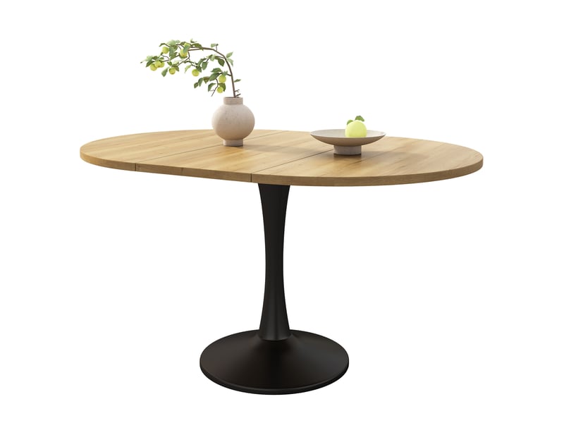 Table extensible ovale 100 à 140 x 100 cm chêne clair et noir, mdf et métal, repas et pauses café - Conforama A