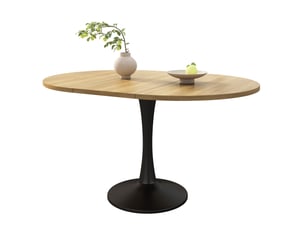 Table extensible ovale 100 à 140 x 100 cm chêne clair et noir, mdf et métal, repas et pauses café
