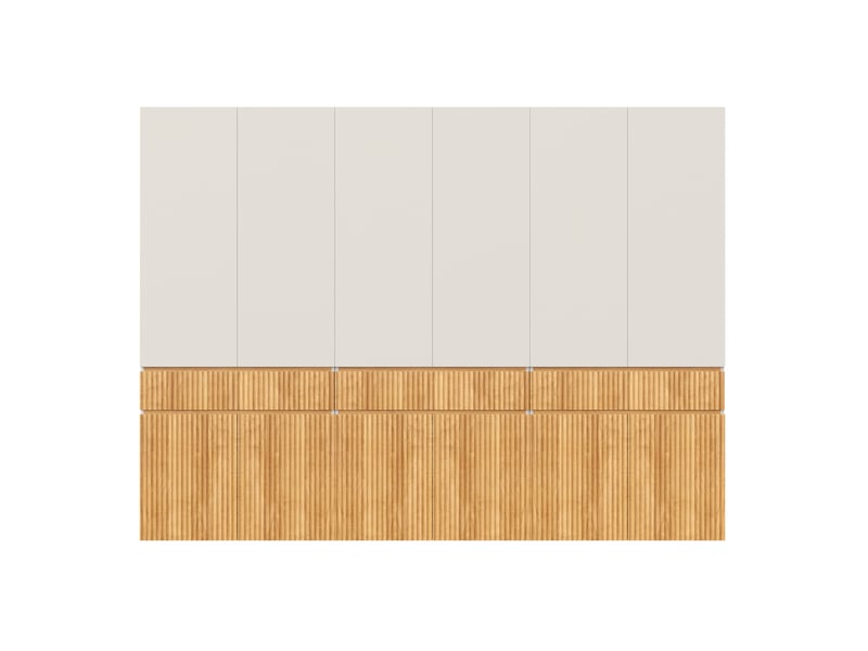 Armoire 12 portes 270x50x202 cm avec 3 tiroirs en mdf gris clair et chêne clair, 3 tringles à vêtements, grand rangement pour chambre - Conforama A