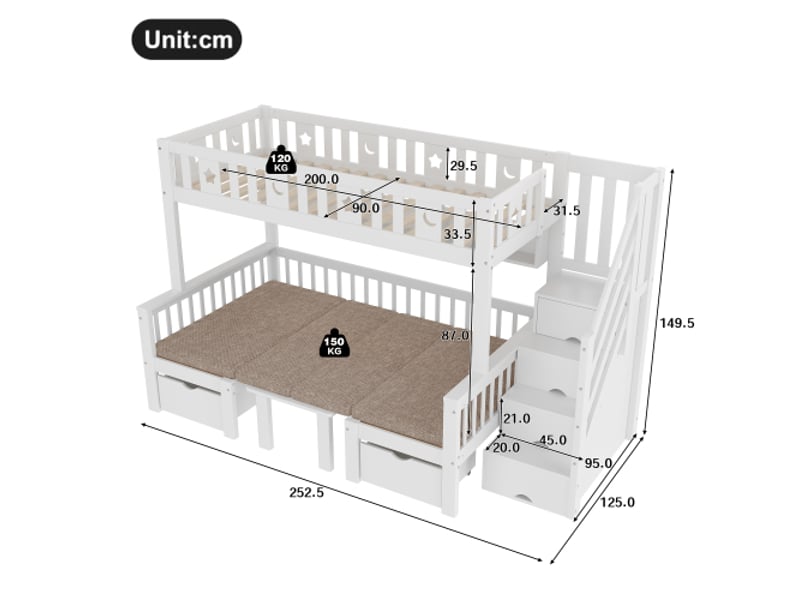  Lit mezzanine 90x200cm coloris blanc pin lit enfant blanc - Conforama C
