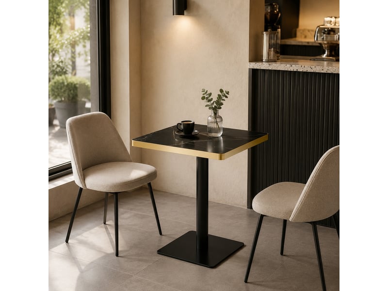  Table à manger carrée,60x60x74 cm,pied métal,mdf,noir effet marbre  - Conforama E