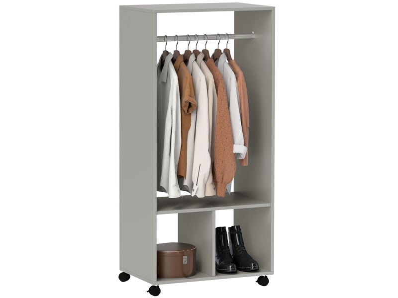  Armoire avec étagères, 2 niches de penderie, 4 roulettes pivotantes, dimensions 60 x 40 x 128 cm (l x l x h), grise  - Conforama A