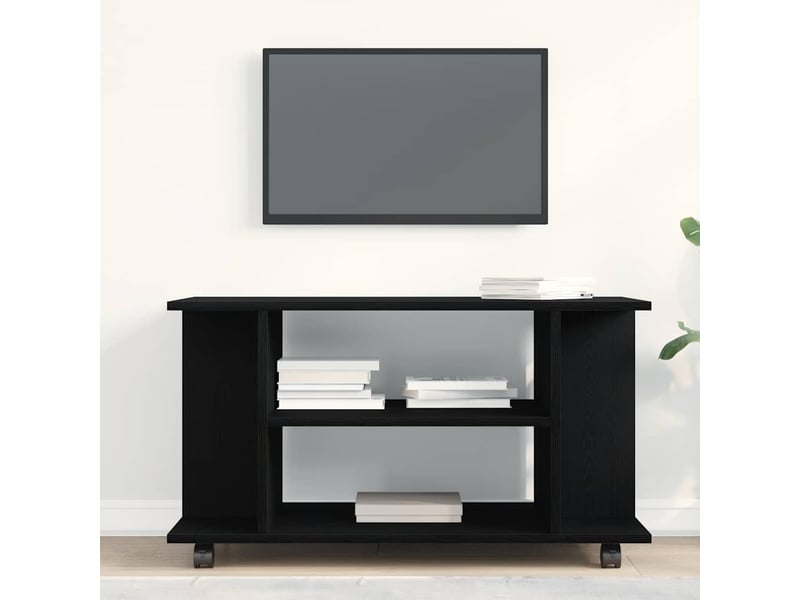  Meuble tv - banc tv - meuble de rangement à roulettes en chêne noir 80x40x45 cm bois d'ingénierie  - Conforama C