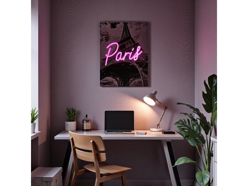 Tableau led - home deco factory - paris - noir et rose  - Conforama C