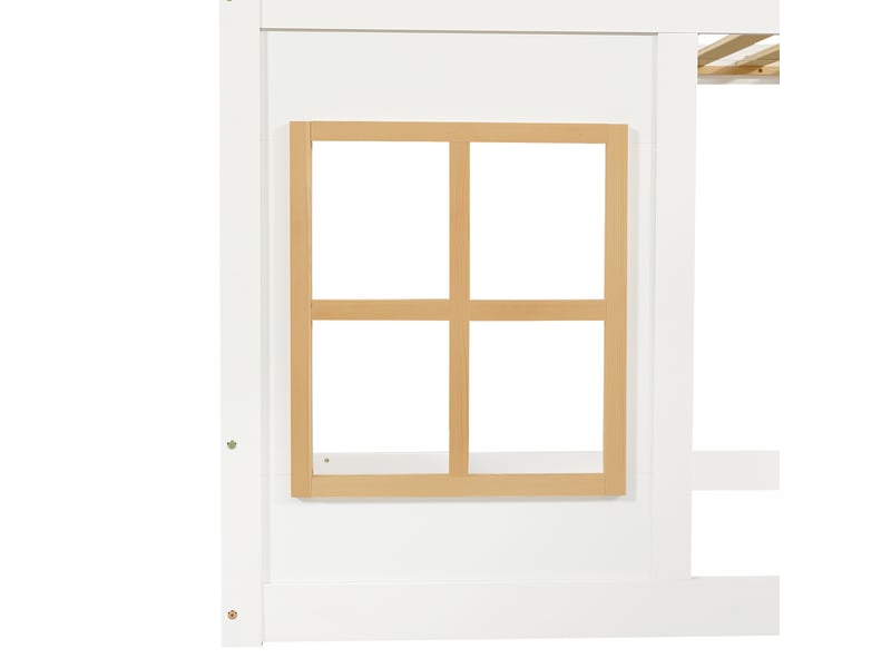  Lit superposé pour enfant, lit 2 places avec 3 fenêtres, échelle et barrière sur 4 côtés, 90x200 cm, sans matelas  - Conforama E