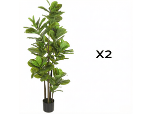 Figuier lyre artificiel 150 cm – vert – lot de 2 plantes décoratives avec pots en ciment pour intérieur