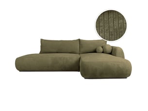 Canapé d'angle droit convertible LOUNGITUDE FABIO 5 places Velours côtelé vert avec coffre de rangement