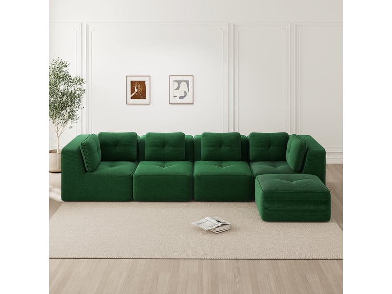 Canapé d’angle modulable 4 places velours côtelé vert – 386 x 177 x 69 cm Fay Lum - Conforama B