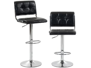 Lot de 2 tabourets de bar, hauteur réglable, pivotant 360°, siège rembourré, dossier et repose-pieds, noir