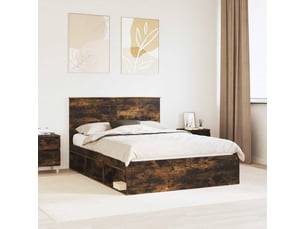 Lit adulte, lit double, cadre de lit chêne fumé 140x200cm bois de pin massif cf5875