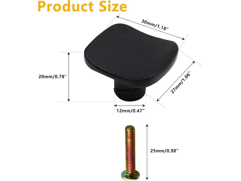  Pack de 6 poignées carrées noires à un seul trou, poignées en alliage de zinc pour cuisine, tiroirs et commodes  - Conforama B