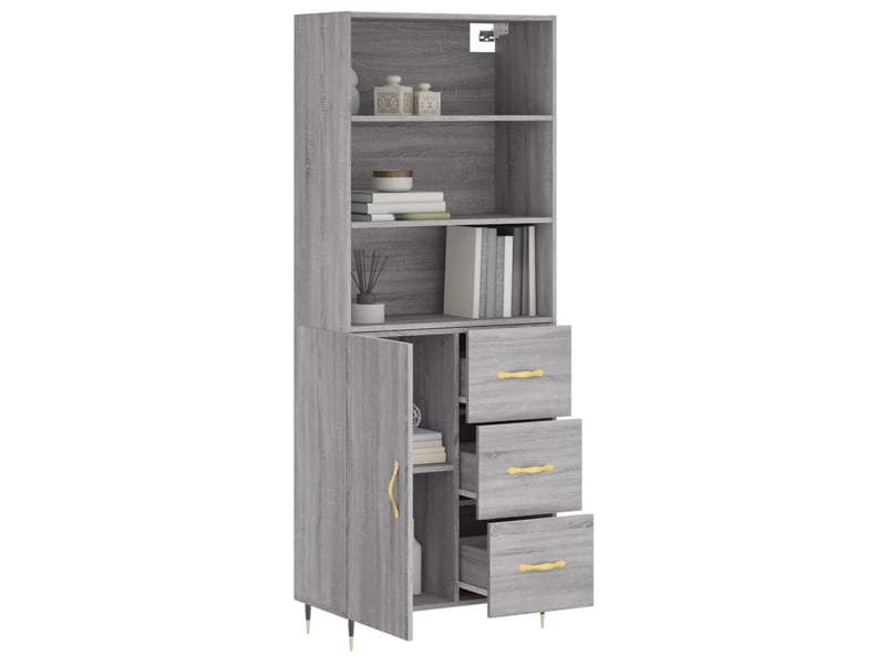  Buffet haut - bahut - meuble de rangement sonoma gris 69,5x34x180 cm bois d'ingénierie  - Conforama C