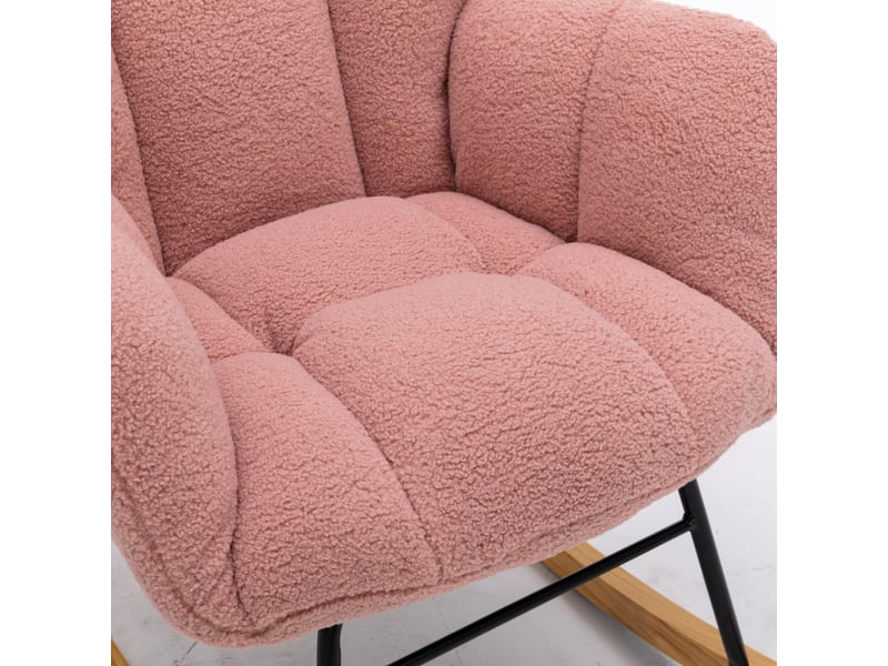 Fauteuil à bascule moderne avec revêtement capitonné, assise rembourrée pour salon et chambre, en tissu peluche, rose - Conforama R