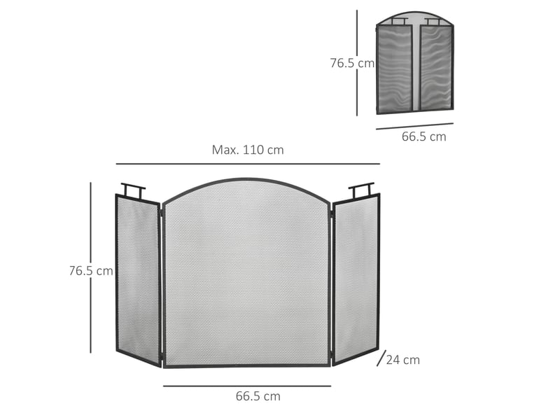  Pare-feu de cheminée 128 x 76,5 cm noir en métal, 3 panneaux pliants avec maille de protection sans montage  - Conforama C