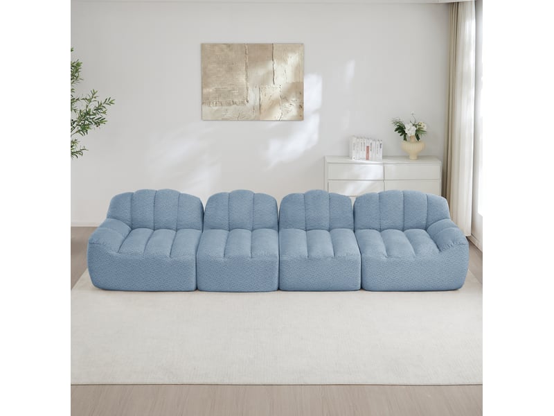  Canapé modulable 4 places bleu en tissu polaire granuleux 366 x 104 x 79 cm  - Conforama D
