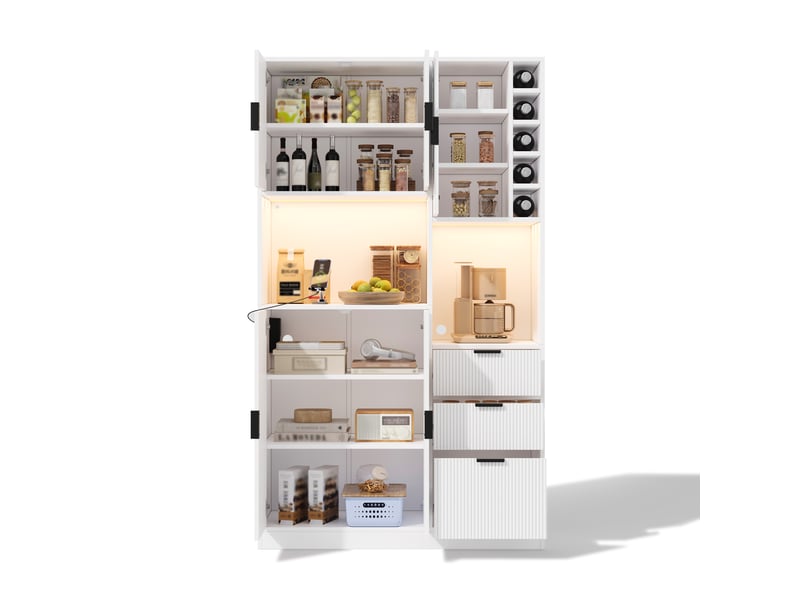  Buffet de salle à manger 180x105x40 cm avec led, 3 tiroirs, porte-bouteilles et étagères réglables  - Conforama D
